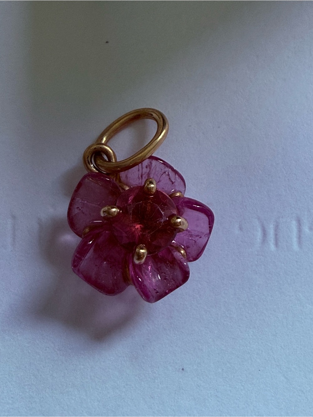 Pink Flower Pendant Charm with Gold Accents